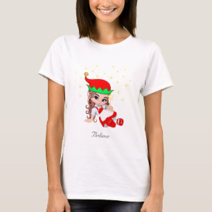 Weihnachtsfee in Rot gekleidet & Sterne T-Shirt