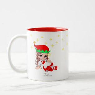 Weihnachtsfee in Rot gekleidet & Sterne Zweifarbige Tasse