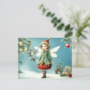 Weihnachtsfee mit Vogel Postkarte