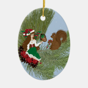 WeihnachtsFee und Eichhörnchen-Verzierung Keramikornament