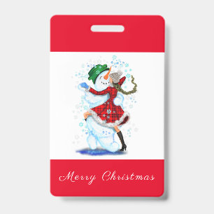 Weihnachtsfeier-Abzeichen Schneemann und Mädchen t Ausweis