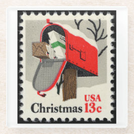Weihnachtsfeier Briefmarke Glasuntersetzer