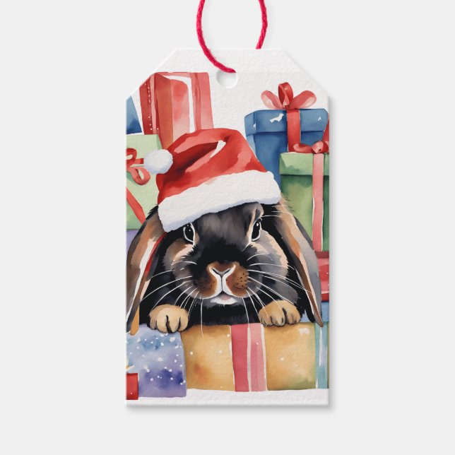 Weihnachtsfeier Bunny Rabbit Geschenkanhänger (Vorderseite)