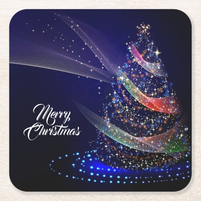 Weihnachtsfeier Bunte Baum Navyblau Rechteckiger Pappuntersetzer (Vorderseite)