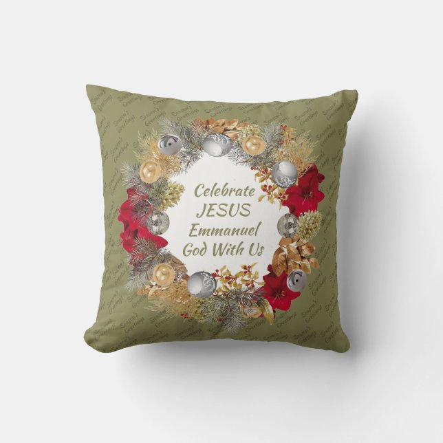 Weihnachtsfeier | CELEBRATE JESUS Olive Green Kissen (Vorderseite)