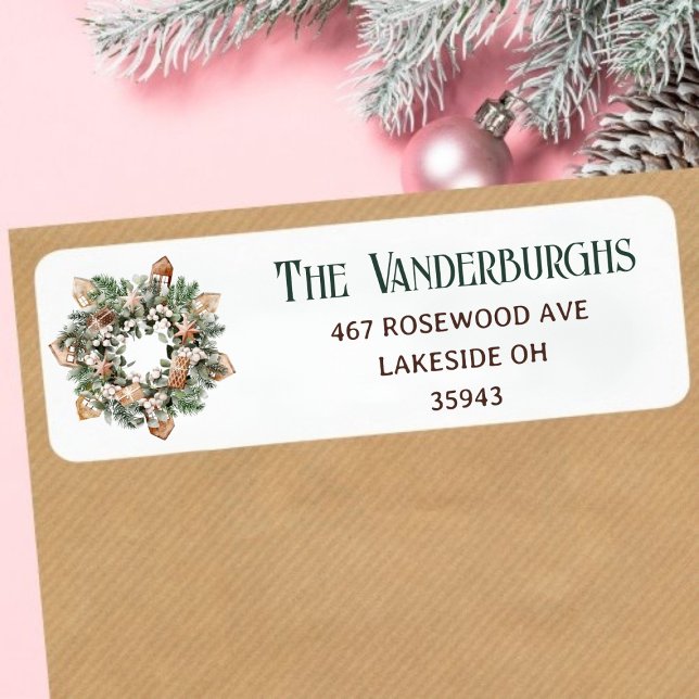 Weihnachtsfeier Custom Holiday Rücksendeadresse (Christmas Wreath Custom Holiday Return Address Label)