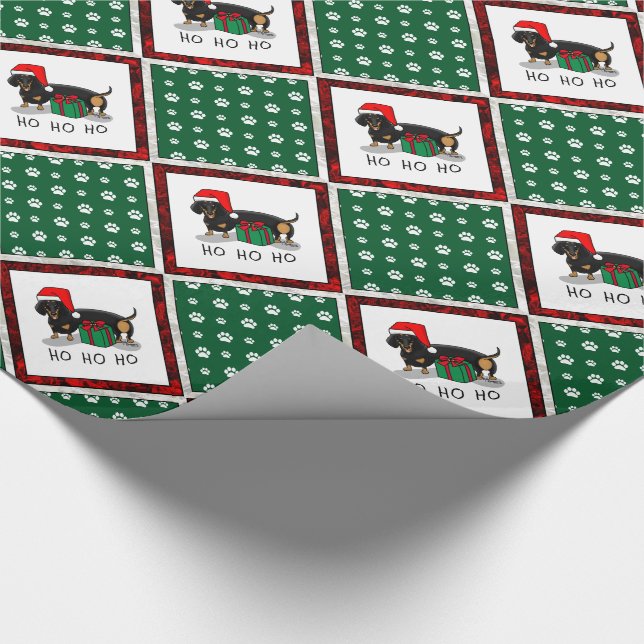 Weihnachtsfeier Dackel (schwarz & braun) Funny Geschenkpapier (Ecke)