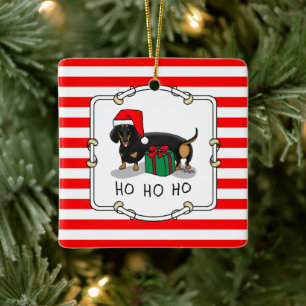 Weihnachtsfeier Dackel (schwarz & braun) Funny Keramikornament