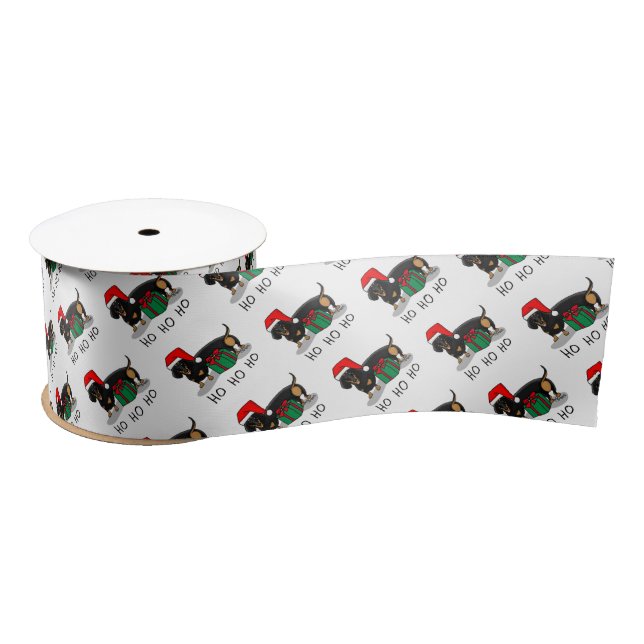 Weihnachtsfeier Dackel (schwarz & braun) Funny Satinband (Spule)