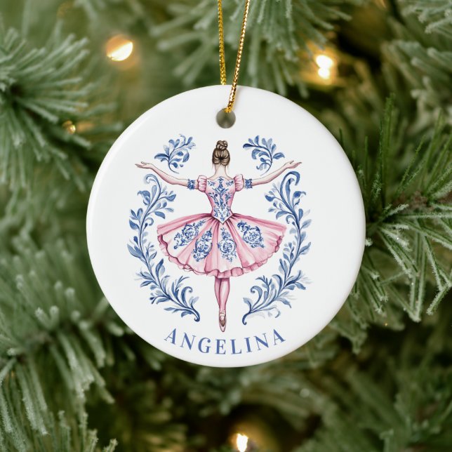 Weihnachtsfeier Damask Ballerina Keramik Ornament (Baum)