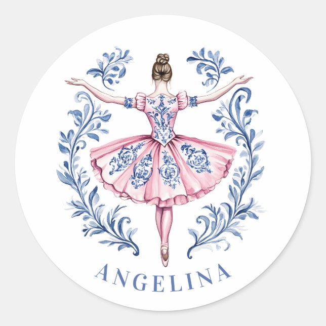 Weihnachtsfeier Damask Ballerina Runder Aufkleber (Vorderseite)