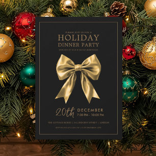 Weihnachtsfeier Dinner Party Gold Satin Schleife S Einladung