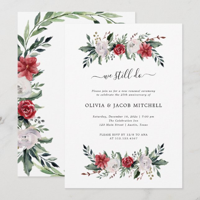 Weihnachtsfeier | Floral Wedding Vow Renewal Einladung (Vorne/Hinten)