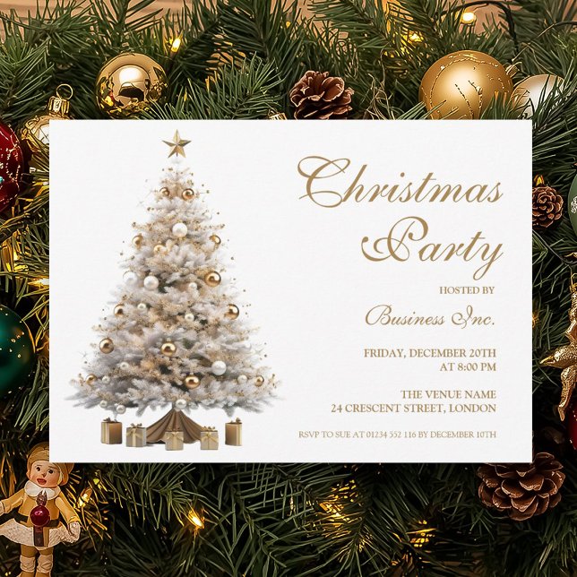 Weihnachtsfeier für Großkonzerne Einladung (Corporate Gold Christmas Tree Holiday Party Invitation)