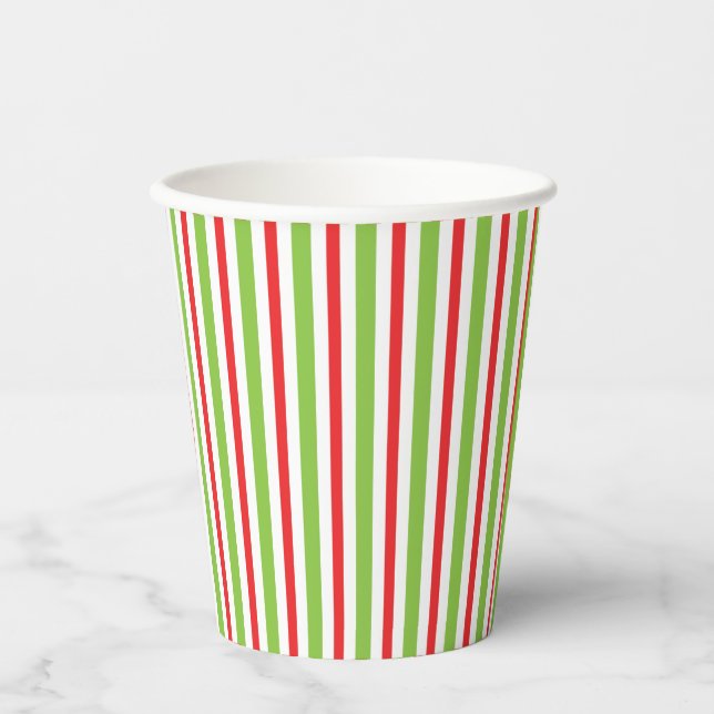Weihnachtsfeier gestreifte rote und grüne Becher (Vorderseite)