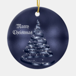 Weihnachtsfeier Glänzendes Blaues Band Baum Keramik Ornament