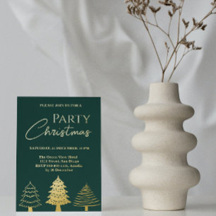 Weihnachtsfeier Gold Grüne Bäume Modern Folieneinladung