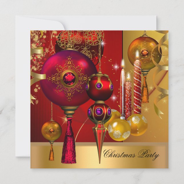 Weihnachtsfeier Gold Red Xmas Bälle Einladung (Vorderseite)