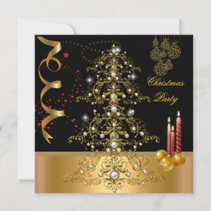 Weihnachtsfeier Gold Rote Weihnachtsbaum Einladung