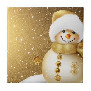 Weihnachtsfeier Goldener Schneemann Schneeflocken Fliese