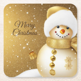 Weihnachtsfeier Goldener Schneemann Winterferien Rechteckiger Pappuntersetzer