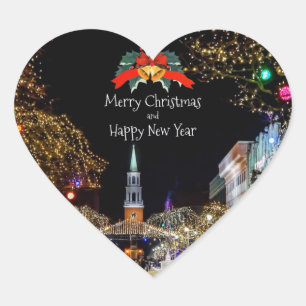 Weihnachtsfeier, helle Lichter und Bausteine Herz-Aufkleber