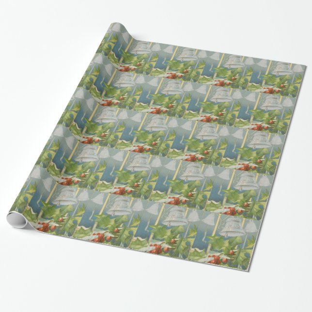 Weihnachtsfeier Holly and Bells Geschenkpapier (Ungerollt)