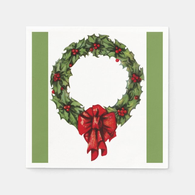 Weihnachtsfeier Holly Wreath und Berries Green Serviette (Vorderseite)