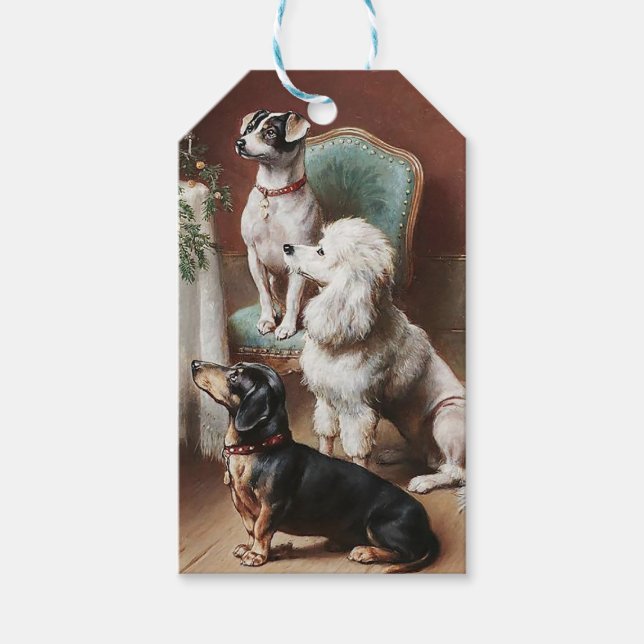 Weihnachtsfeier, Hunde zu Weihnachten Geschenkanhänger (Vorderseite)