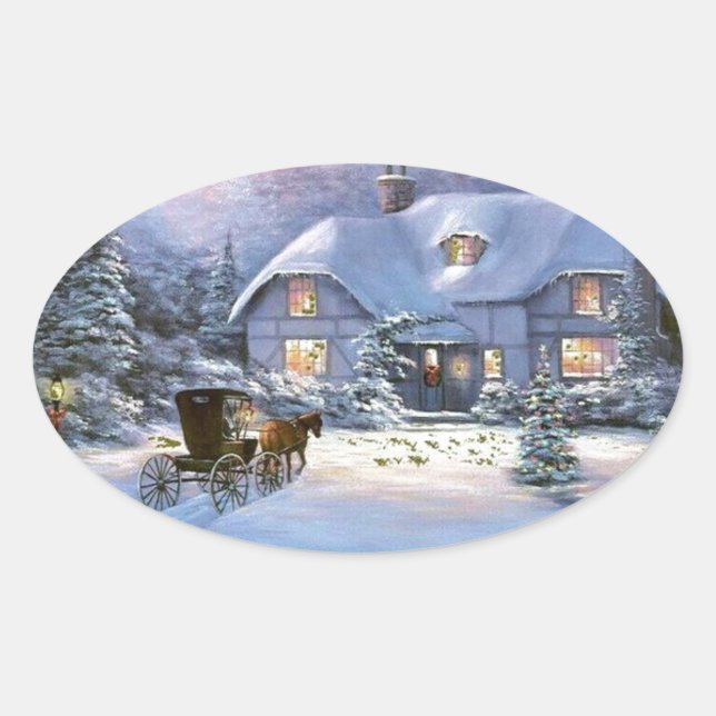 Weihnachtsfeier Hütte Ovaler Aufkleber (Vorderseite)