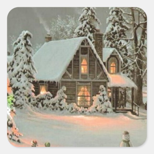 Weihnachtsfeier Hütte Quadratischer Aufkleber (Vorderseite)