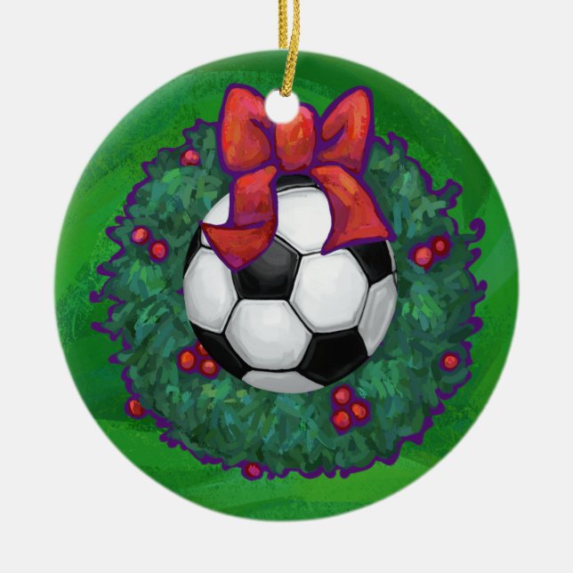 Weihnachtsfeier im Fußball auf Grün Keramikornament (Vorne)