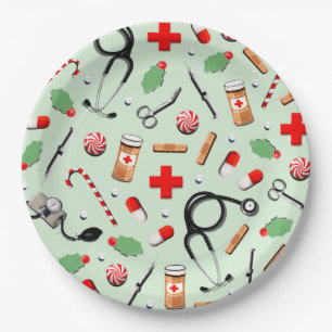 Weihnachtsfeier im Gesundheitswesen Pappteller