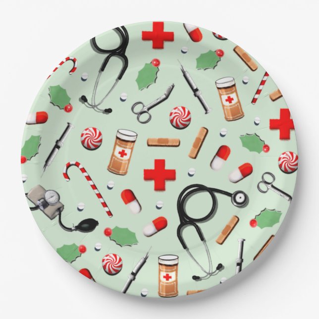 Weihnachtsfeier im Gesundheitswesen Pappteller (Vorderseite)