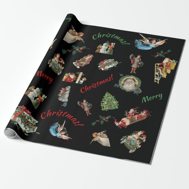 Weihnachtsfeier im schwarzen Hintergrund Geschenkpapier (Ungerollt)