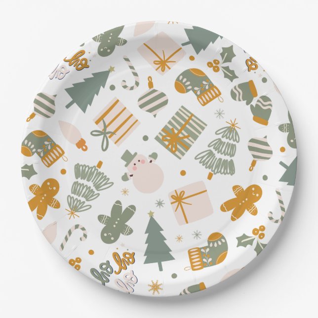 Weihnachtsfeier in Grün und Gold Pappteller (Vorderseite)