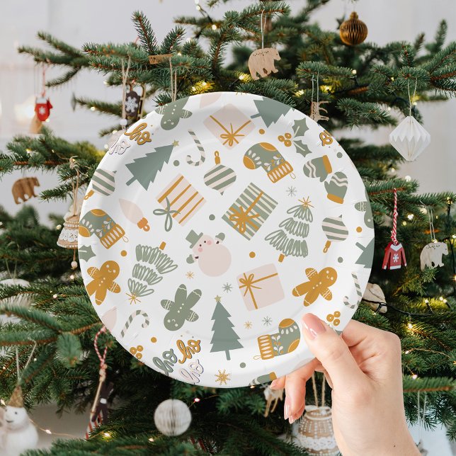 Weihnachtsfeier in Grün und Gold Pappteller (Von Creator hochgeladen)