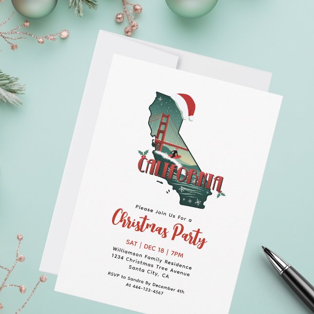 Weihnachtsfeier in Kalifornien für Staat Einladung (Add details via the template to personalize your party.  More items available in collection)