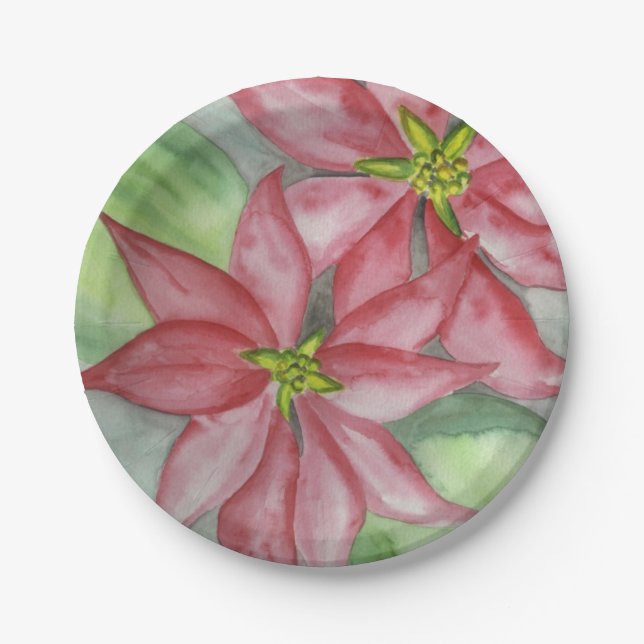 Weihnachtsfeier in Poinsettia Pappteller (Vorderseite)