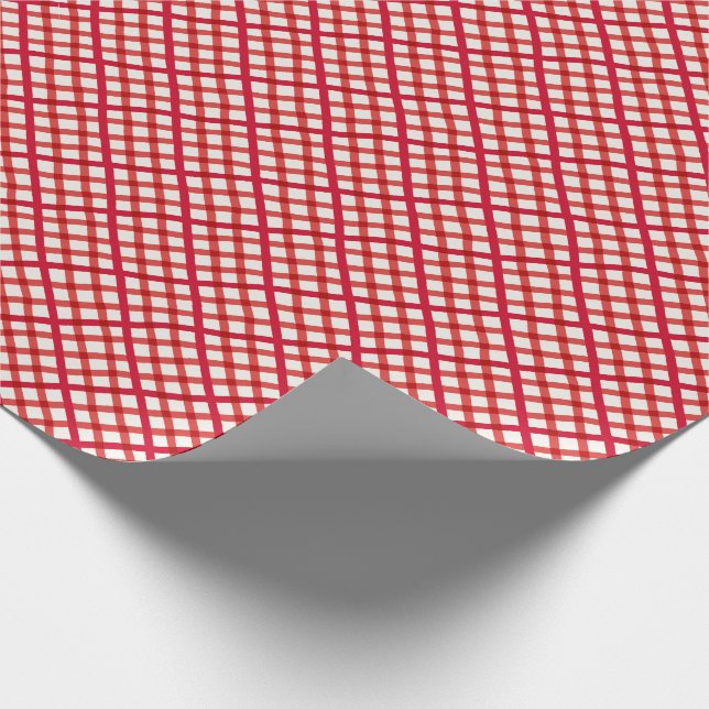 Weihnachtsfeier in Red Gingham überprüft Geschenkpapier (Ecke)