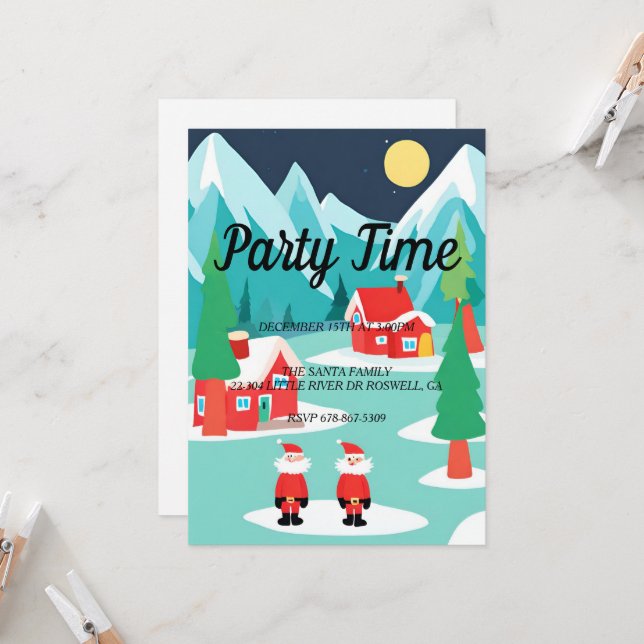 Weihnachtsfeier in Santa NorthPole Einladung (Vorderseite/Rückseite Beispiel)