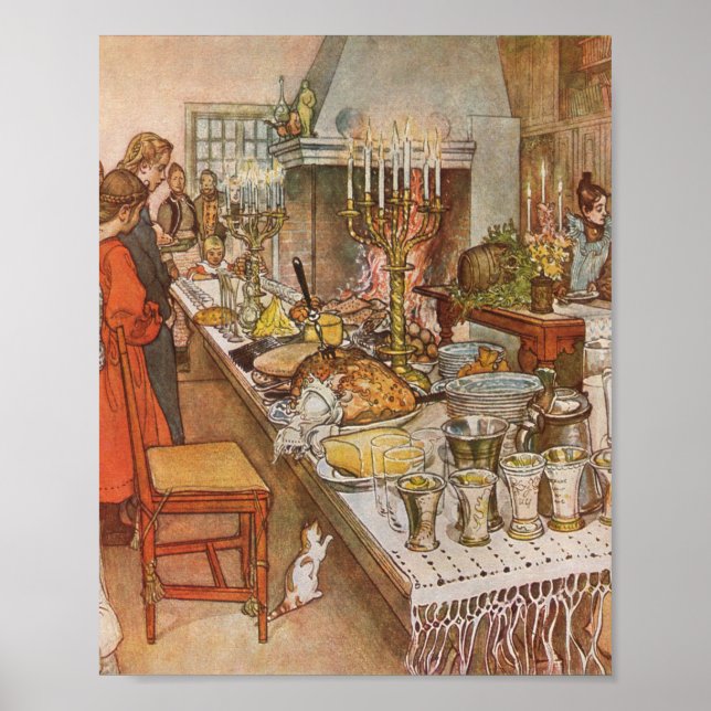 Weihnachtsfeier Julaftonen von Carl Larsson Poster (Vorne)