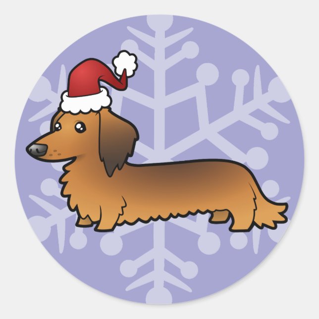 Weihnachtsfeier (Langhaar) Runder Aufkleber (Vorderseite)