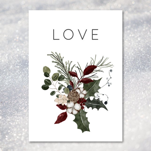 Weihnachtsfeier Liebe Rustikale Minimal Grüne Feiertagskarte (Christmas Love Rustic Minimal Holly Greenery Holiday Card)