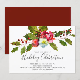 Weihnachtsfeier mit Holly Floral Einladung