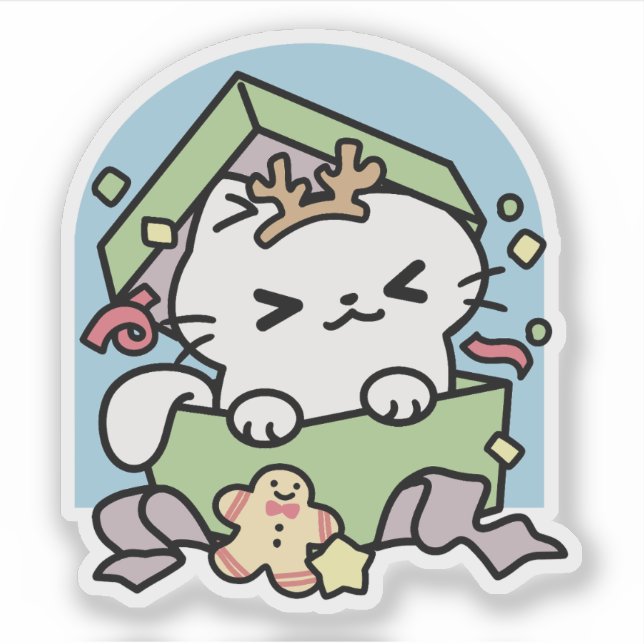 Weihnachtsfeier mit Purr-ty-Time Cat Aufkleber (Vorderseite)