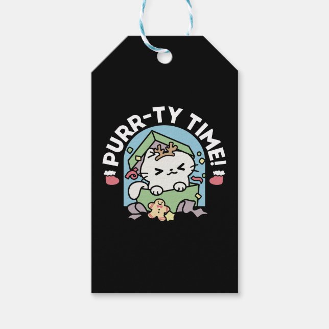 Weihnachtsfeier mit Purr-ty-Time Cat Geschenkanhänger (Vorderseite)