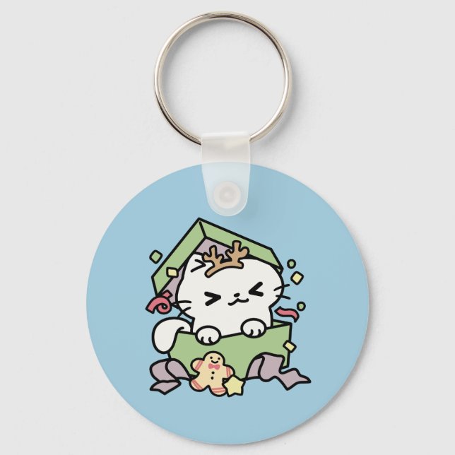 Weihnachtsfeier mit Purr-ty-Time Cat Schlüsselanhänger (Vorderseite)