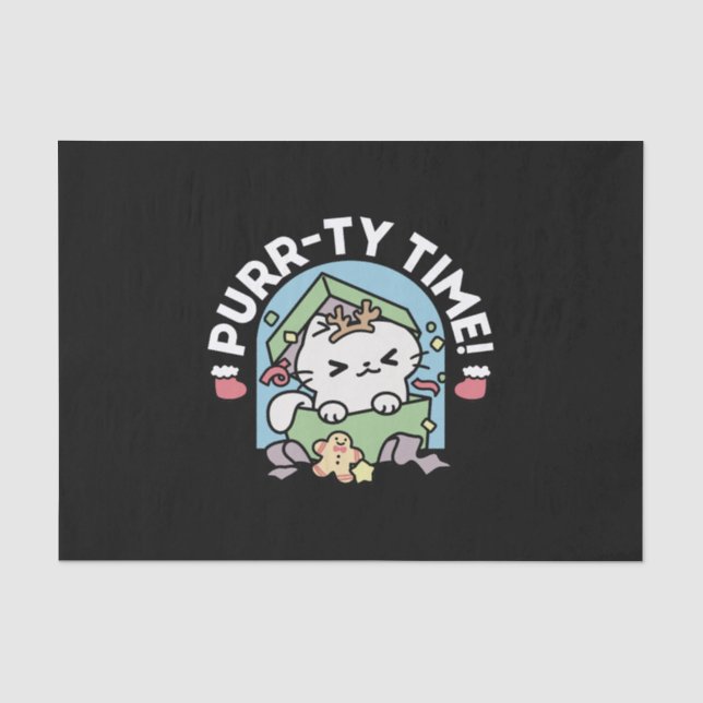 Weihnachtsfeier mit Purr-ty-Time Cat Seidenpapier (Vorderseite)