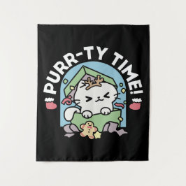 Weihnachtsfeier mit Purr-ty-Time Cat Wandteppich